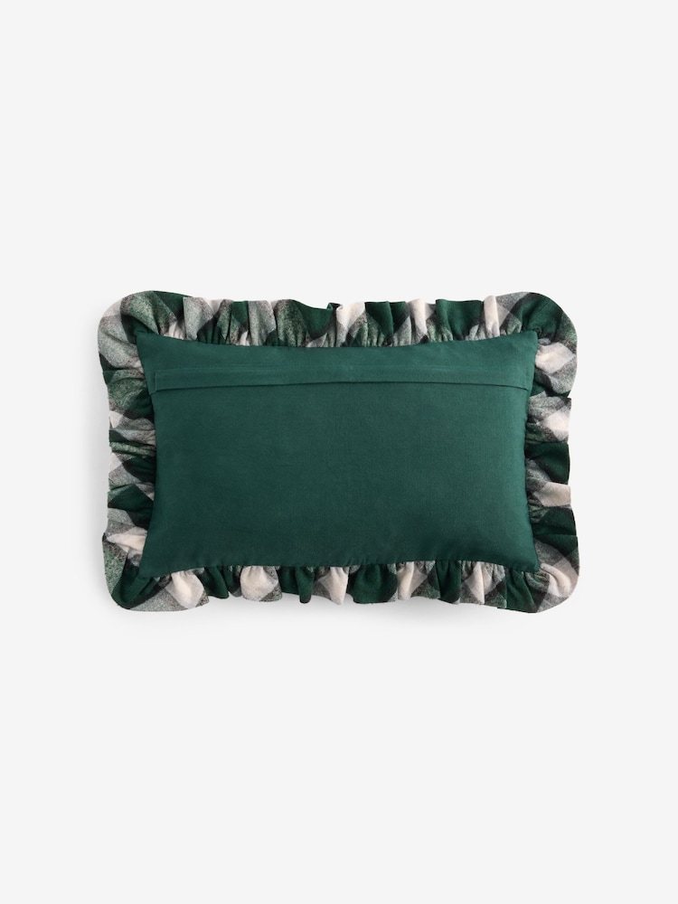 50x30 Christmas Tartan Embroidered Robin Oblong Cushion - Εικόνα 4 από 4