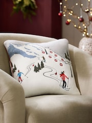 Blue Christmas Ski Scene Cushion - Image 1 of 4