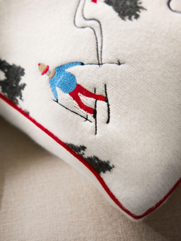 Blue Christmas Ski Scene Cushion - Image 2 of 4 Blue Christmas Ski Scene Cushion - Image 2 of 4