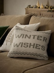 Sage Green Christmas Winter Wishes Knit Cushion - Image 1 of 4