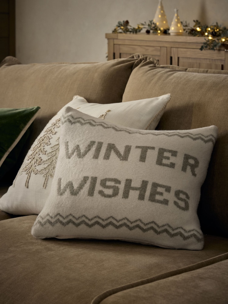 Sage Green Christmas Winter Wishes Knit Cushion - Image 1 of 4 Sage Green Christmas Winter Wishes Knit Cushion - Image 1 of 4