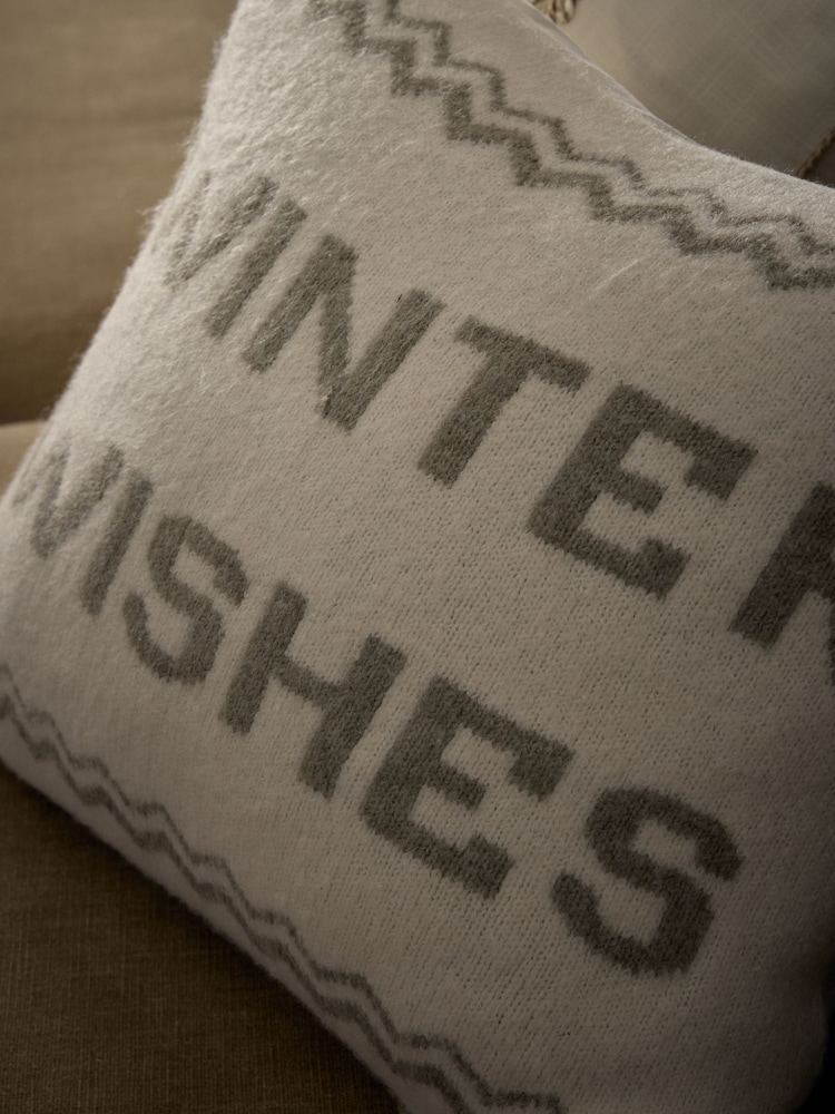 Sage Green Christmas Winter Wishes Knit Cushion - Image 2 of 4 Sage Green Christmas Winter Wishes Knit Cushion - Image 2 of 4