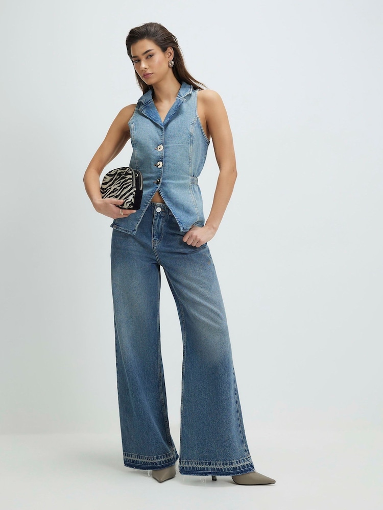 River Island Blue Halterneck Button Detail Waistcoat - Image 2 of 3