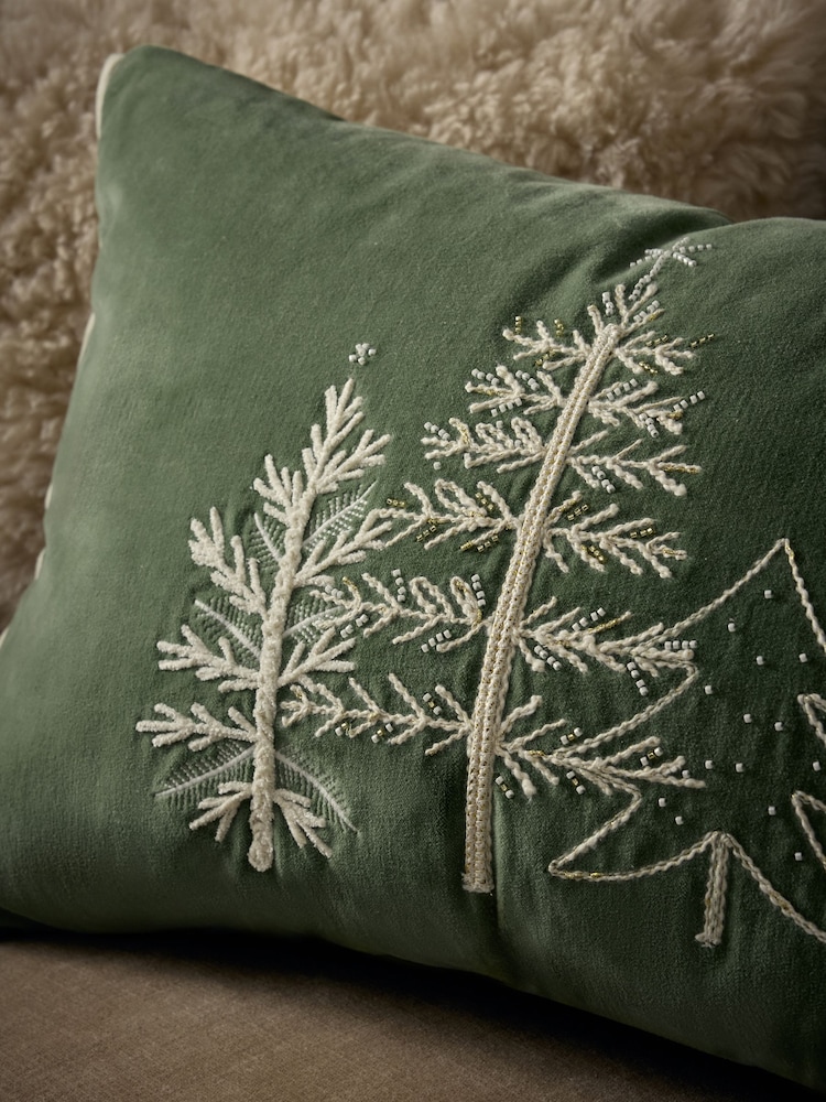 Sage Green Embellished Christmas Tree 40 X 59cm Cushion - Image 2 of 4