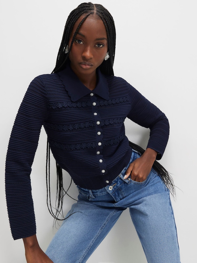 River Island Daisy Collared Scallop Cardigan - תמונה 1 מתוך 3