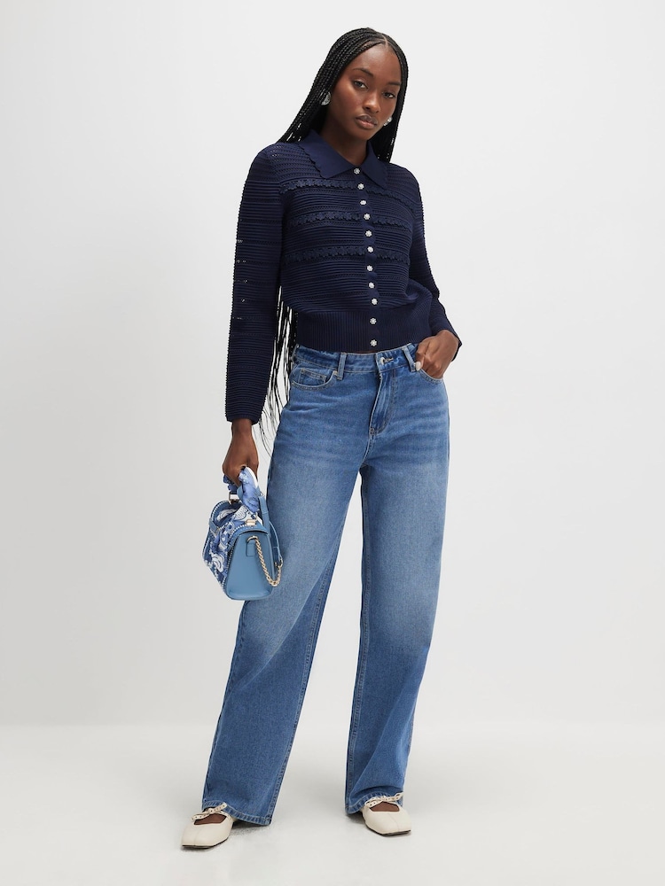 River Island Daisy Collared Scallop Cardigan - תמונה 2 מתוך 3