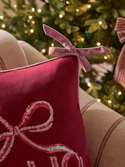 Red Christmas Bow Ho Ho Slogan Cushion - Image 4 of 4