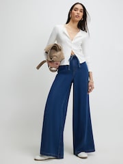 River Island Blue High Waisted Wide Leg Pyjama Style Jeans - Image 1 of 4