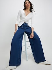 River Island Blue High Waisted Wide Leg Pyjama Style Jeans - Image 3 of 4
