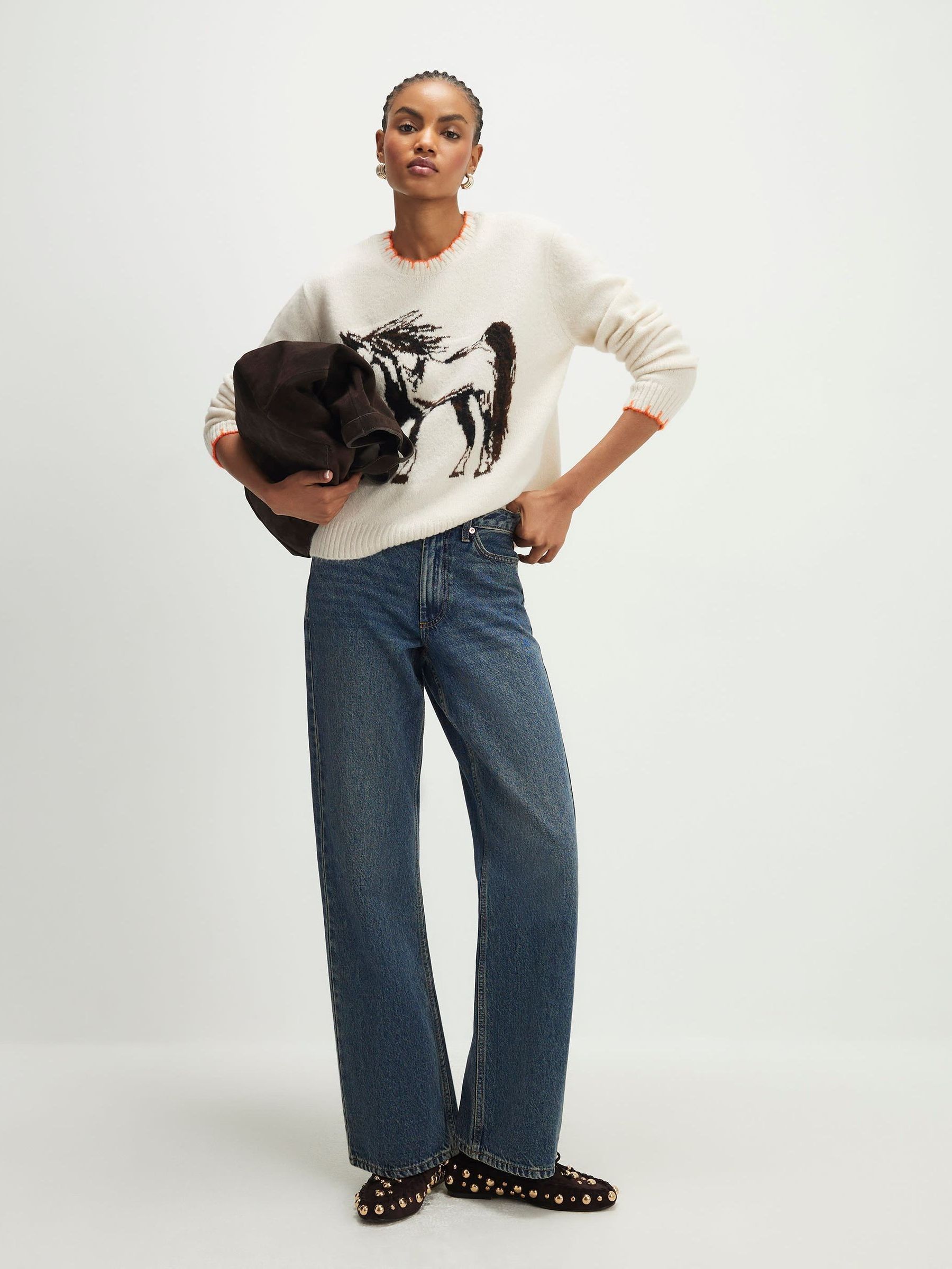 Buy River Island Cream Long Sleeve Embroidered Horse Western