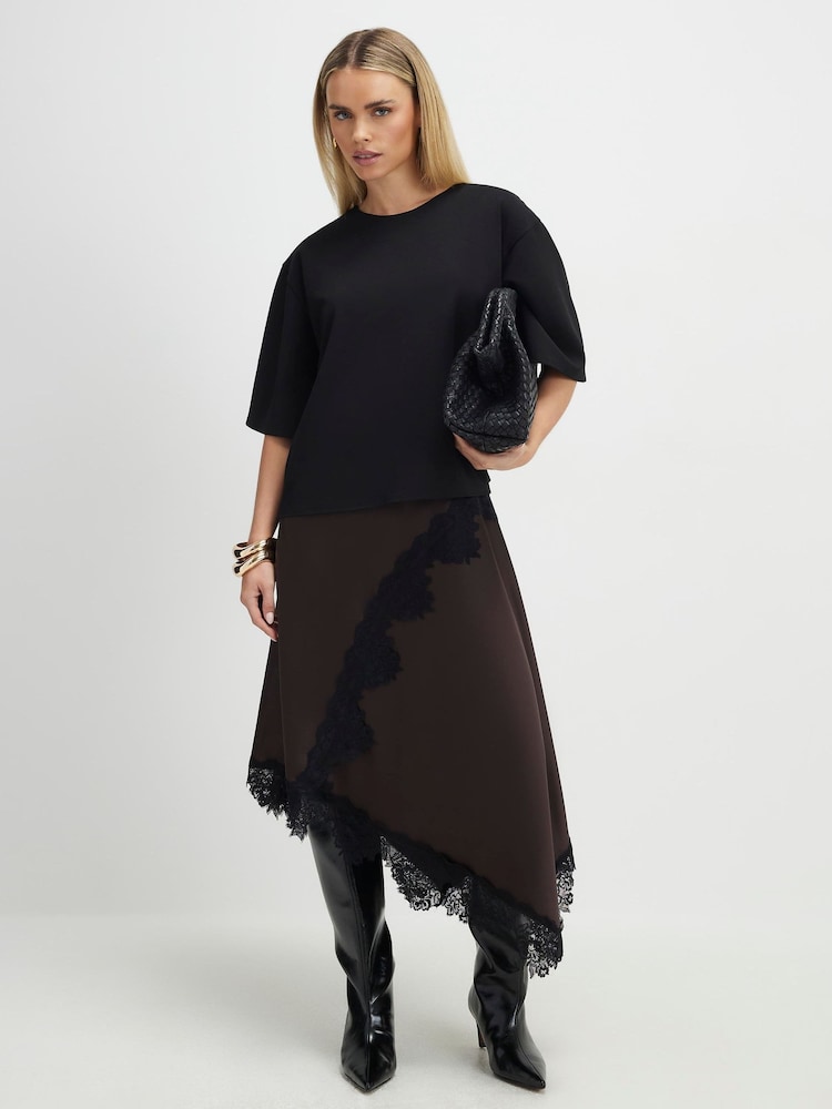 River Island Brown Petite Short Sleeve Lace Hybrid Maxi Dress - Image 1 of 4