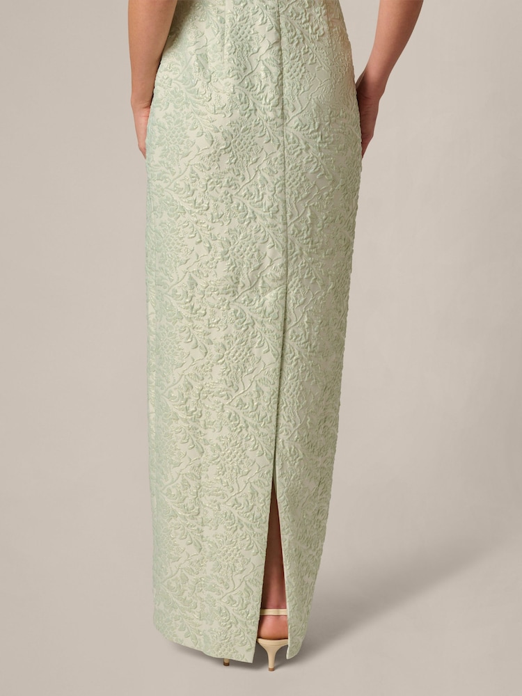 Adrianna Papell Green Glitter Jacquard Gown - Image 6 of 6