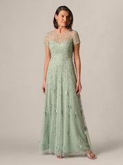 Adrianna Papell Green Beaded 3D Petal Dress - Image 1 of 6