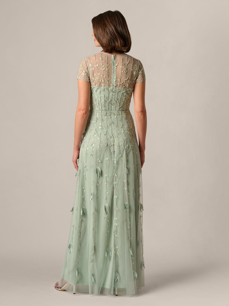 Adrianna Papell Green Beaded 3D Petal Dress - Image 2 of 6