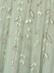 Adrianna Papell Green Beaded 3D Petal Dress - Image 3 of 6