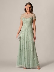 Adrianna Papell Green Beaded 3D Petal Dress - Image 4 of 6
