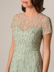Adrianna Papell Green Beaded 3D Petal Dress - Image 5 of 6