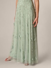 Adrianna Papell Green Beaded 3D Petal Dress - Image 6 of 6