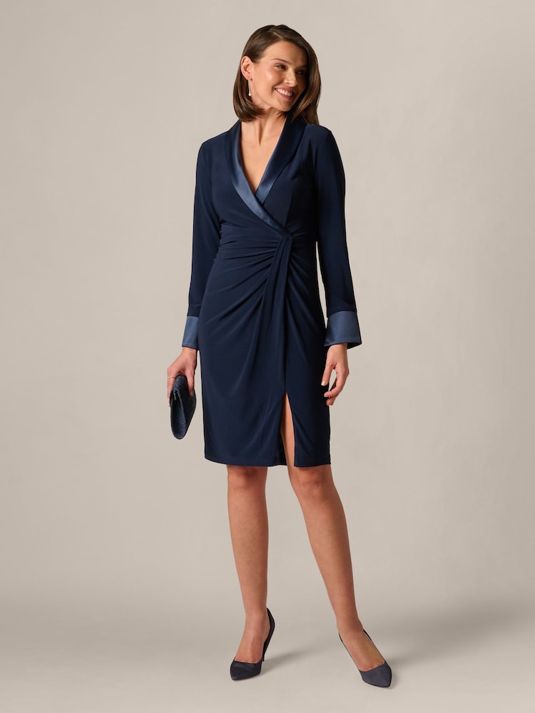 Buy Adrianna Papell Blue Combo Shawl Collar Dress from Next Oman