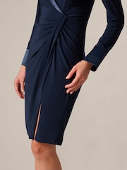 Adrianna Papell Blue Combo Shawl Collar Dress - Image 5 of 6