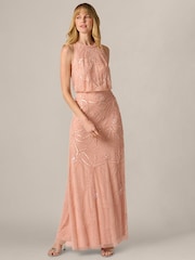 Adrianna Papell Pink Petite Bead Blouson Long Dress - Image 1 of 6