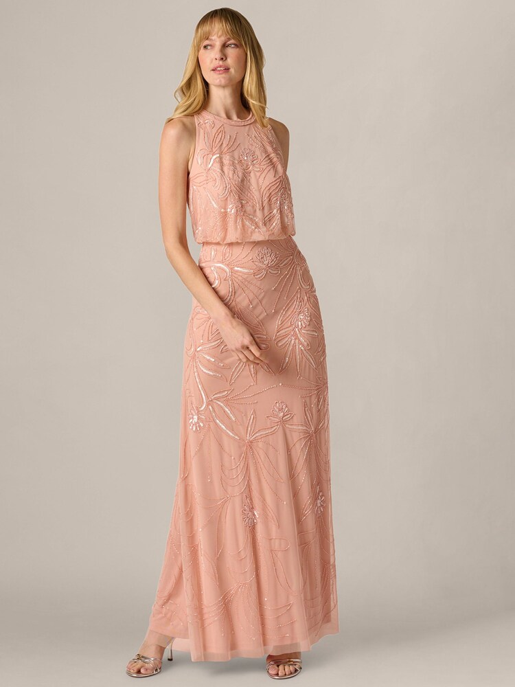 Adrianna Papell Pink Petite Bead Blouson Long Dress - Image 1 of 6