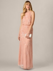 Adrianna Papell Pink Petite Bead Blouson Long Dress - Image 3 of 6