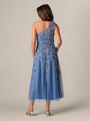 Adrianna Papell Blue Petite One Shoulder Bead Dress - Image 2 of 6