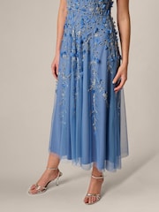 Adrianna Papell Blue Petite One Shoulder Bead Dress - Image 5 of 6