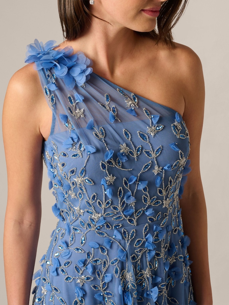Adrianna Papell Blue Petite One Shoulder Bead Dress - Image 6 of 6