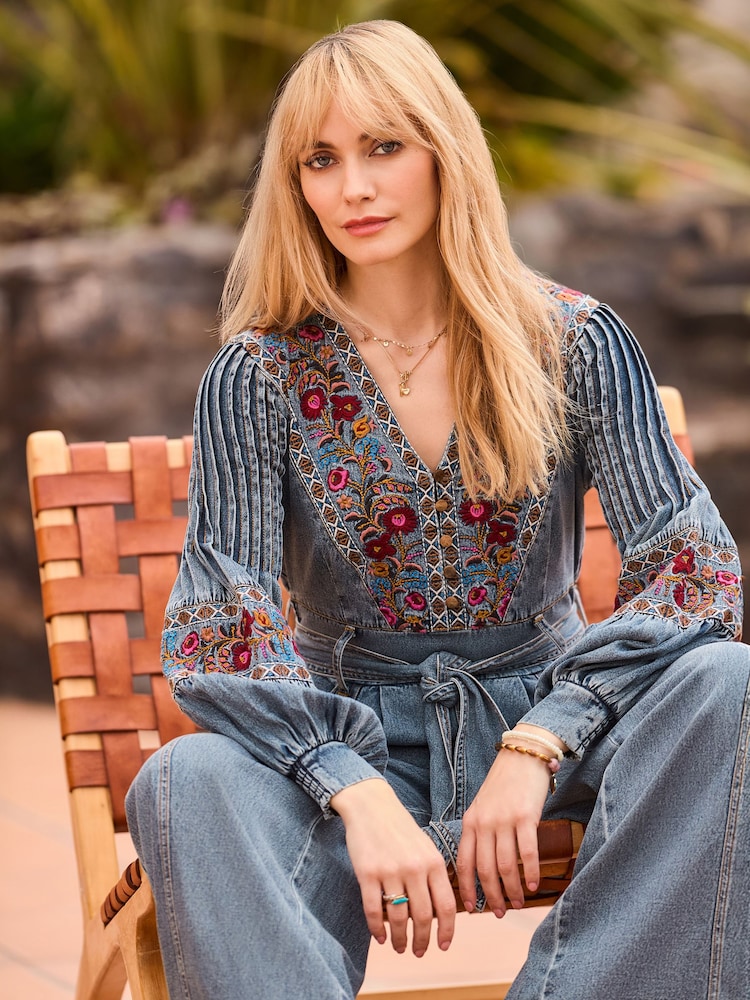 Joe Browns Blue Petite Boutique Embroidered Denim Jumpsuit - Image 1 of 6 Joe Browns Blue Petite Boutique Embroidered Denim Jumpsuit - Image 1 of 6