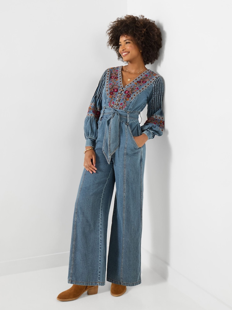 Joe Browns Blue Petite Boutique Embroidered Denim Jumpsuit - Image 2 of 6 Joe Browns Blue Petite Boutique Embroidered Denim Jumpsuit - Image 2 of 6