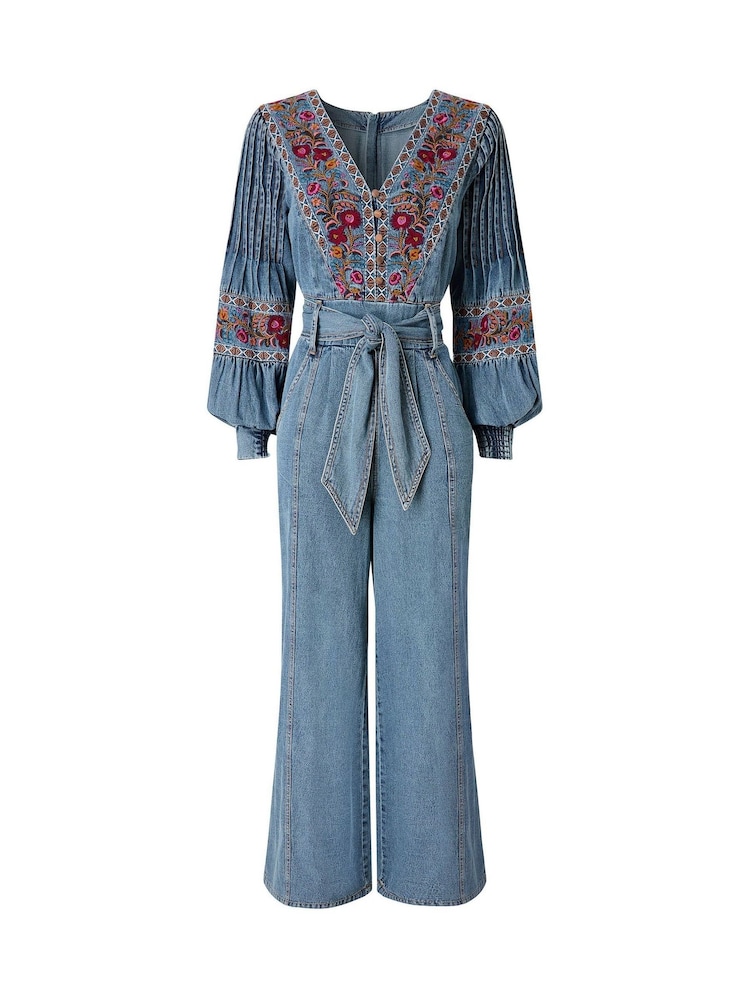 Joe Browns Blue Petite Boutique Embroidered Denim Jumpsuit - Image 6 of 6 Joe Browns Blue Petite Boutique Embroidered Denim Jumpsuit - Image 6 of 6
