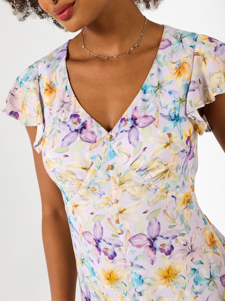 Joe Browns White Petite Watercolours Printed Floral Dress - Image 2 of 5