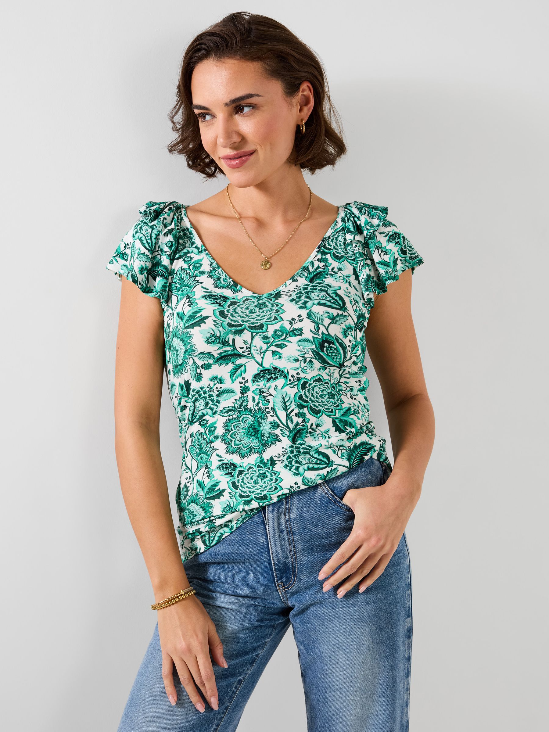 Joe Browns Women's Green Amelia Frill Sleeve Jersey Top