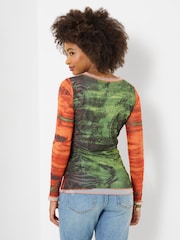 Joe Browns Orange Darcie Long Sleeve Mesh Top - Image 3 of 6