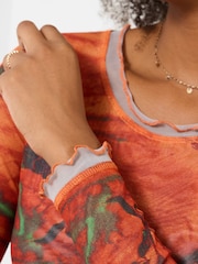 Joe Browns Orange Darcie Long Sleeve Mesh Top - Image 4 of 6