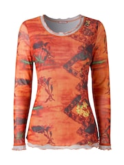Joe Browns Orange Darcie Long Sleeve Mesh Top - Image 6 of 6