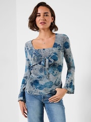 Joe Browns Blue Beach Boutique Tie Front Flocked Top - Image 1 of 7