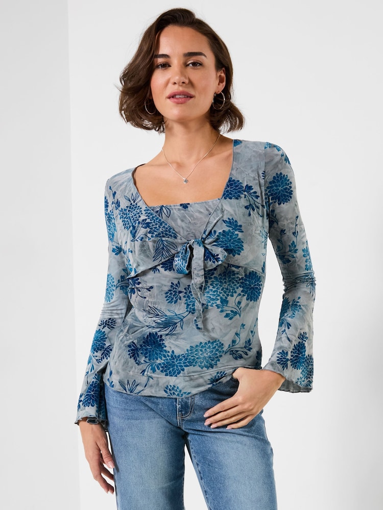 Joe Browns Blue Beach Boutique Tie Front Flocked Top - Image 1 of 7