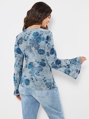 Joe Browns Blue Beach Boutique Tie Front Flocked Top - Image 4 of 7