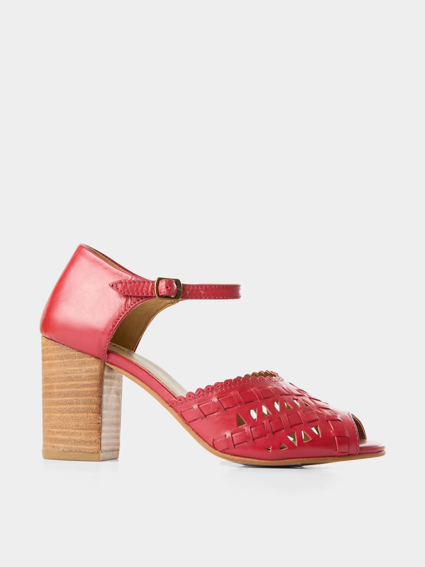 Joe Browns Women's Leather Open Toe Wooden Heel Shoes in Light Red | Size: 6 - Image 3