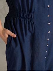 Evans Blue Linen Blend Shirred Waist Midi Dress - Image 4 of 5