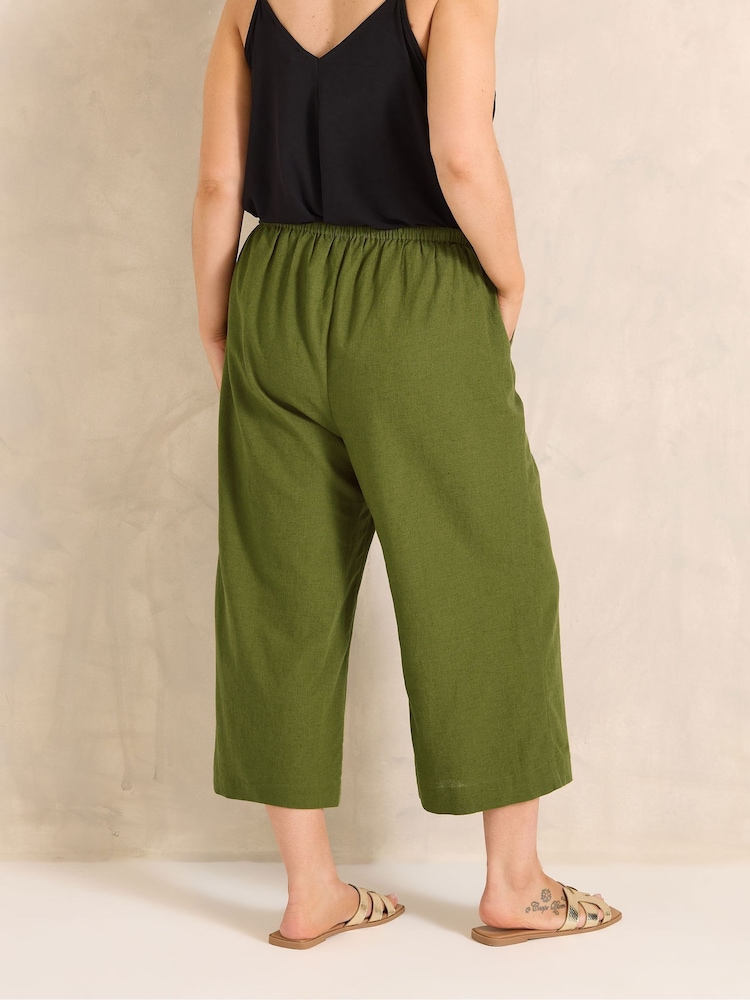 Evans Green Linen Blend Cropped Trousers - Image 2 of 4