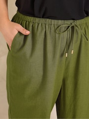 Evans Green Linen Blend Cropped Trousers - Image 4 of 4
