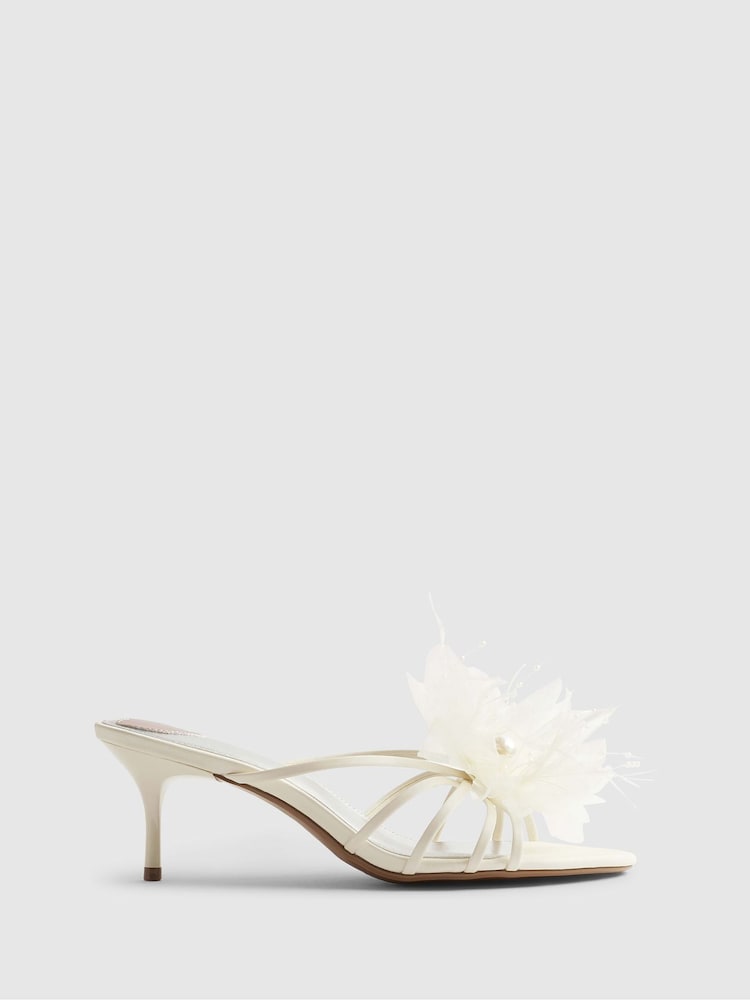 River Island Cream Bridal 3D Flower Heeled Mules - Image 1 of 5
