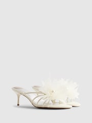 River Island Cream Bridal 3D Flower Heeled Mules - Image 2 of 5