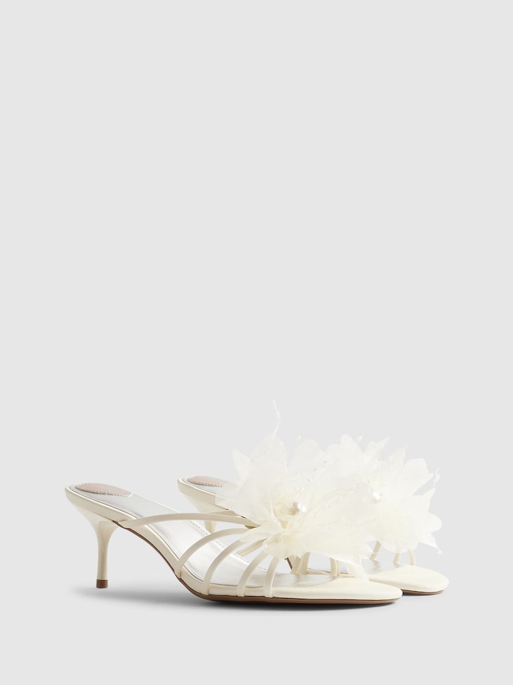 River Island Cream Bridal 3D Flower Heeled Mules - Image 2 of 5