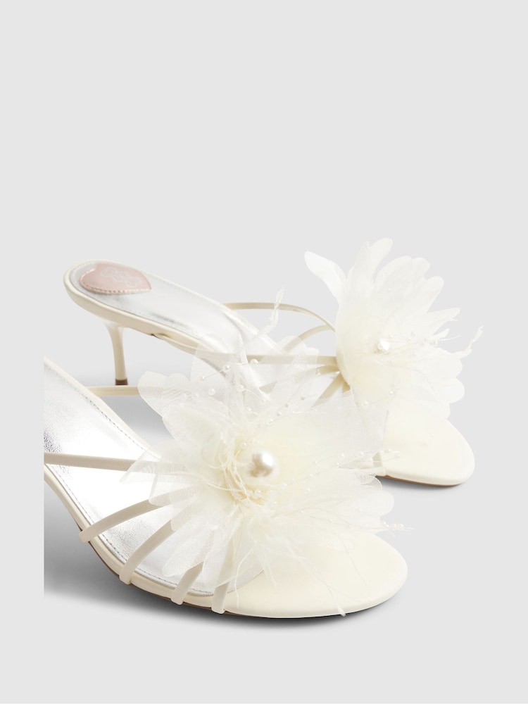 River Island Cream Bridal 3D Flower Heeled Mules - Image 5 of 5