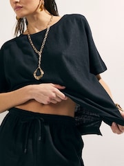 River Island Black Cap Sleeve Linen T-Shirt - Image 3 of 4